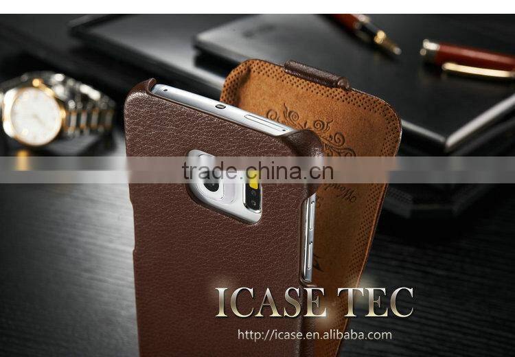 for samsung galaxy s6 edge flip case with real leather material