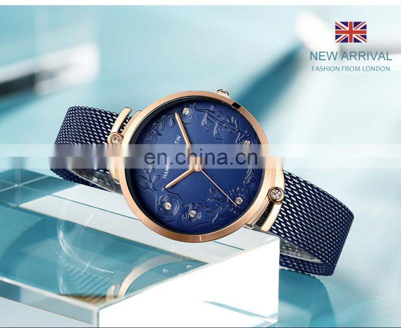 Hannah Martin 119 New Hot Sale Women Watch Rhinestone Embossed Rose Gold Mesh Belt Japanese Movement Waterproof Quartz Watch
