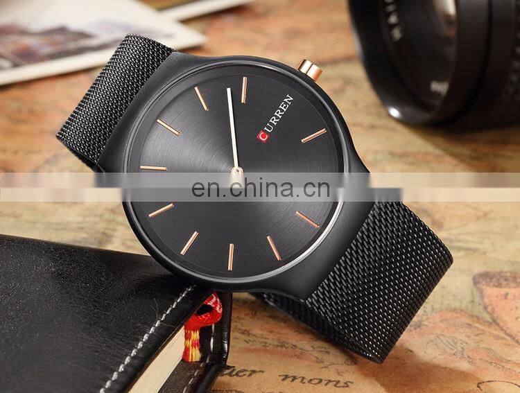 Luxury Curren 8256 Men's Casual Quartz Watches Thin Analog Mesh Stainless Steel Sport Band Wristwatches as Gift