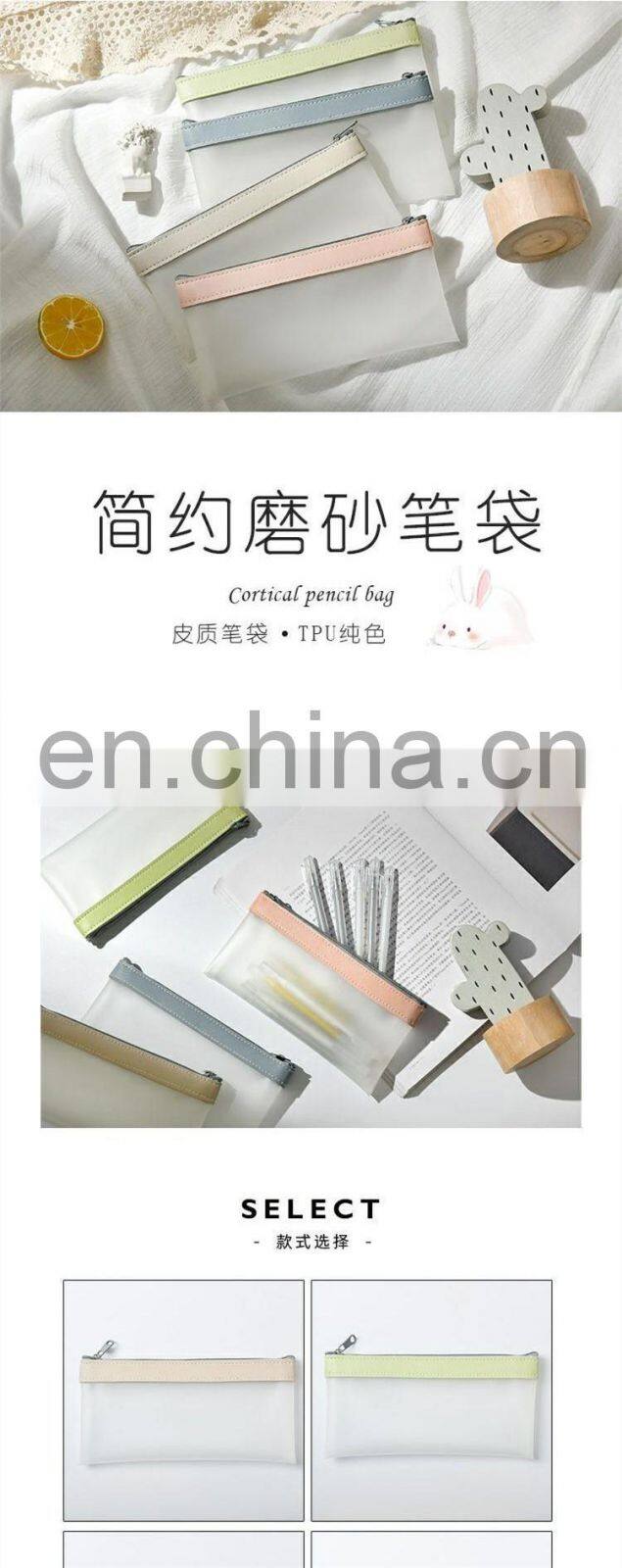 Simple Transparent TPU Leather Korean Fashion INS Pencil Bag Pouches Stationery Organizer Pencil Case Pencilcase School Pen Case