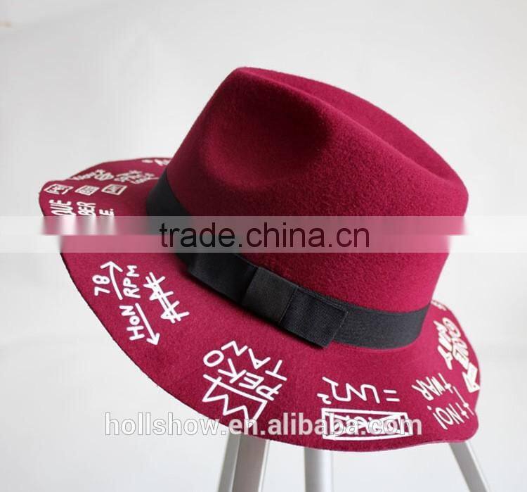 Autumn Winter Fedora Hat Creative Painting Large Brim Women Sun Hat