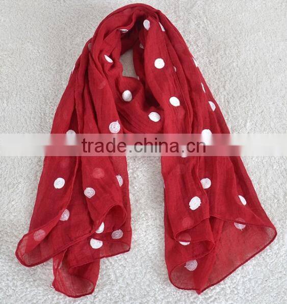 Fashion Spring Summer Dot Embrodiery Wide Cotton Custom Scarf