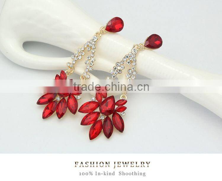 2016 New Vintage Style Dangling Chandelier Red Crystal Earrings Fashion Instyle