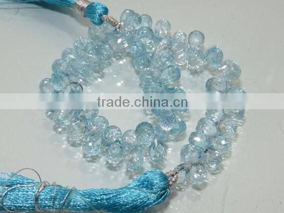 100% Natural Blue Topaz faceted Drops Briolette 9.5X5.5MM Approx 8''Inch AAA++ On WholeSale Price.