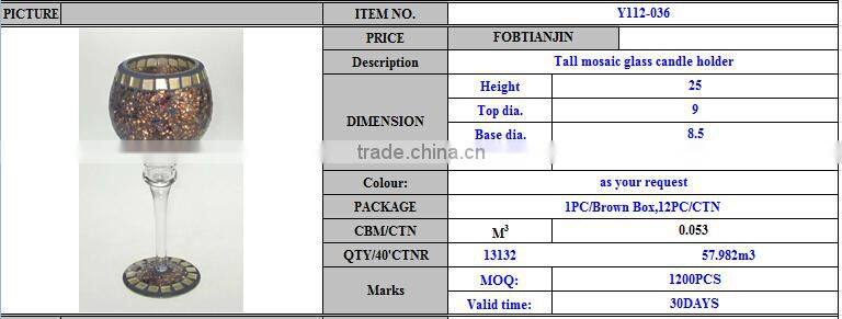 Handmade tall mosaic glass candle holders for weddings wholesale