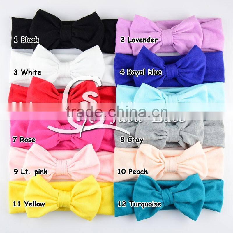 Handmade solid cotton fabric headband with big bowknot, baby messy bow tie elastic head wrap, baby good strength hair band