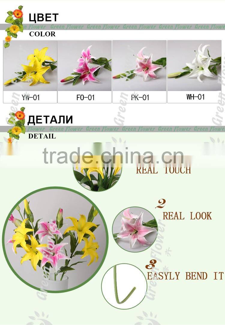 greenflower 2016 Wholesale 3 heads big Latex PU Artificial Flowers Lily Real Touch Bouquet Wedding decrations flowers