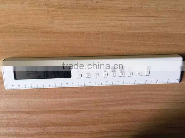 Promotional for Student/ Office/ Housework Pratical Functional Electric LCD Ruler Calculator with Digital Clock/ Alarm