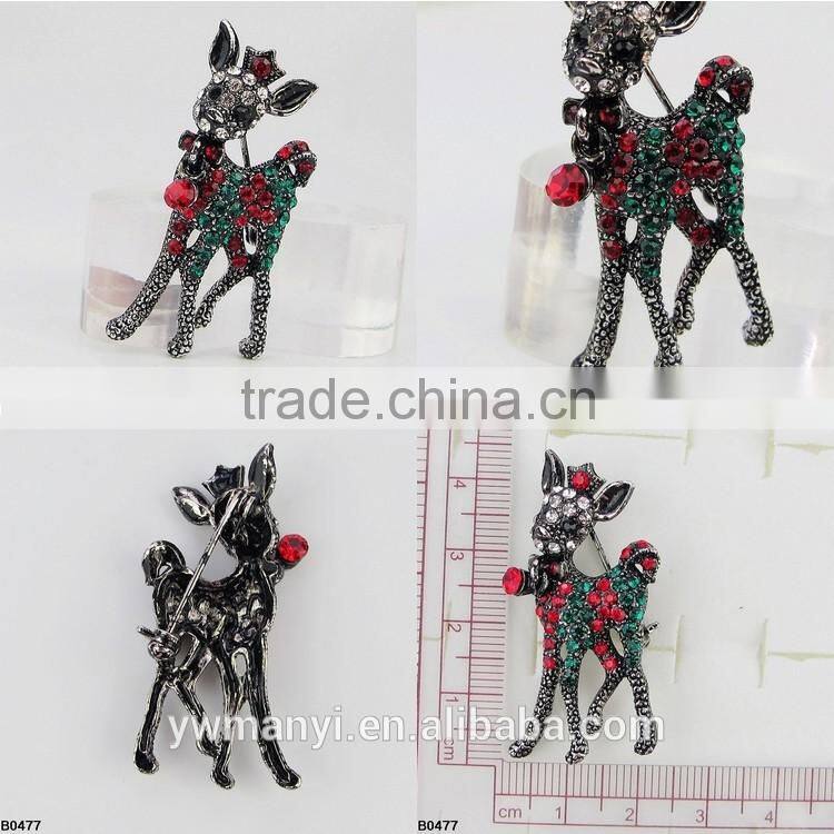 China supplier Unisex Animal Christmas Popular Cute Gold Plated Deer Antlers Head Pin Brooches Styling B0477