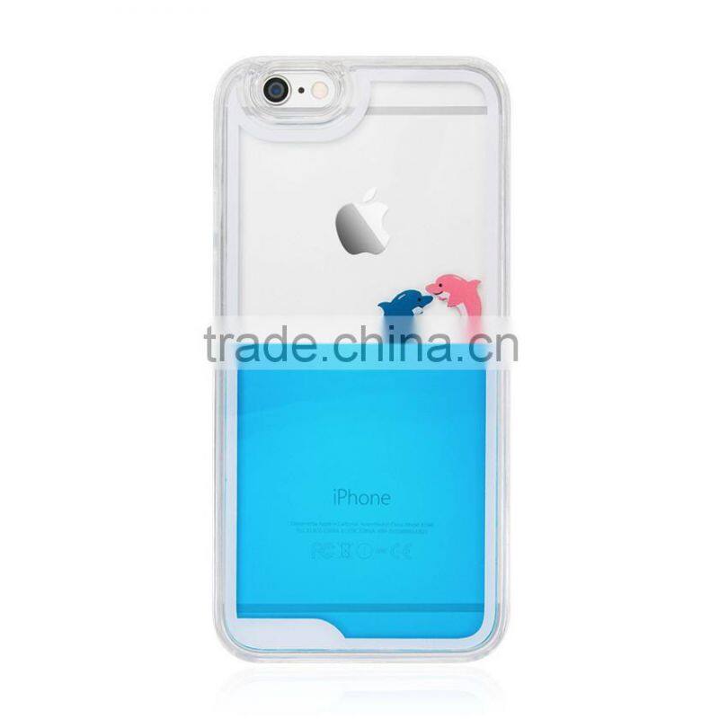 Swimming Floating Dolphin Fish Liquid Novelty Hard Phone Case For iPhone 6s 6 plus
