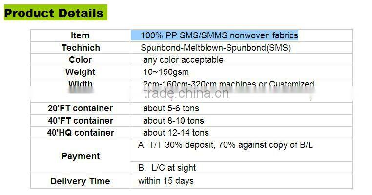 40gr Non-toxic sms nonwoven medical fabric,sms hat material,sms surgical gown fabrics smms non-woven fabric factory