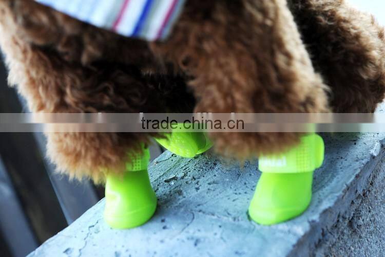 2016 Fashion siliconeNonslip Sole Hook Loop Dog Rainshoes /Pets Doggie shoes/Pet Rain Boot Sole