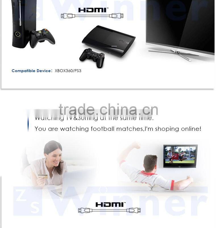 Metallic Shinning HDMI cable A male to A male with Cotton Sleeve for Blue ray DVD