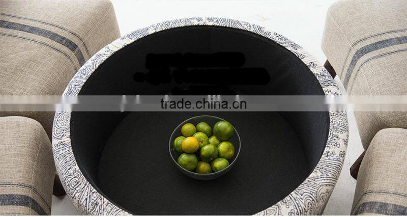 Modern Storage Fabric Ottoman,Wooden Coffee Table