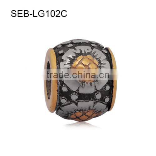Sunflower Pattern Antique Tone And Gold Plated Stainless Steel Big Hole European Charm Beads Jewelry Accessory SEB-LG102