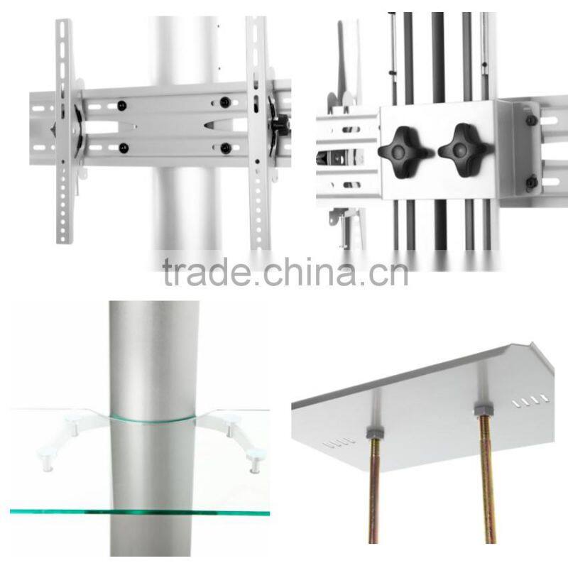 Height adjustable Black / silver Floor standing LCD LED TV Stand for 25-55 inches with projector tray and DVD tray