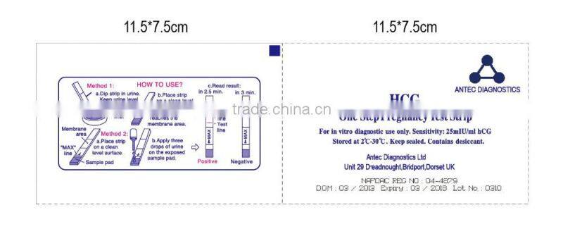 HCG pregnancy test kit with CE/medical diagnostic rapid pregnancy test strip/One Step baby test with MAMA design