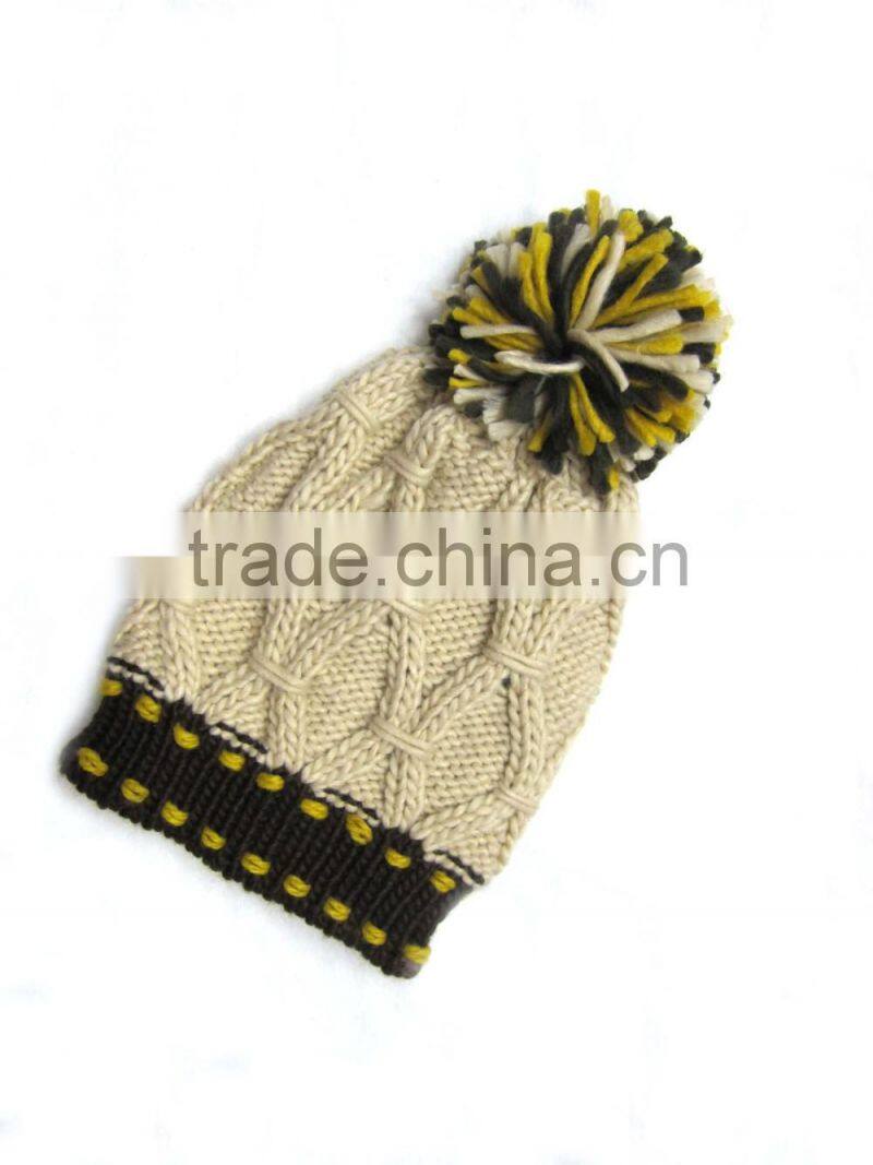 Custom colorful knit pompom beanie hats cheap baby caps and hats
