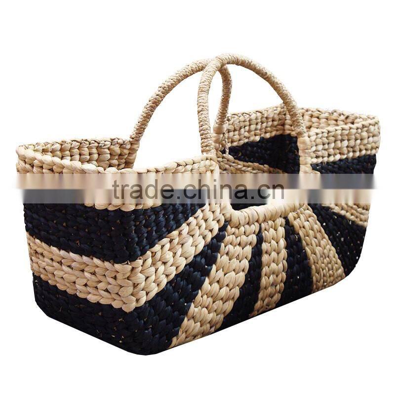 High quality best selling natural and black water hyancinth bag with leather handle from vietnam