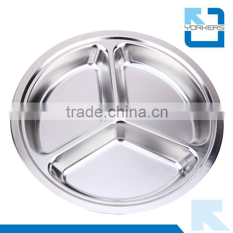 3 compartment stainless steel food tray plate