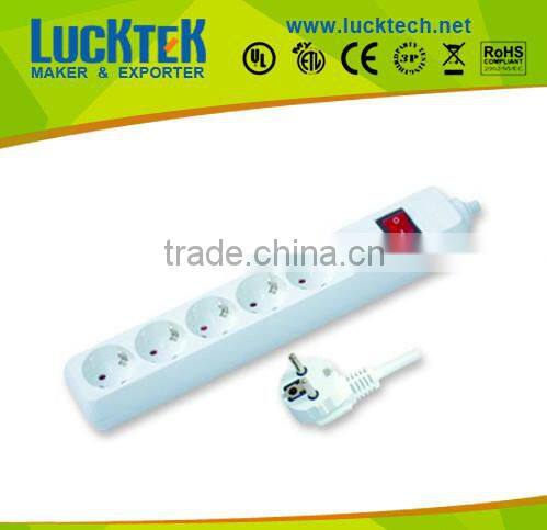 5ways EU Power Extension Sockets outlets with red ON/OFF switch