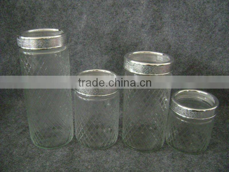 4pcs set glass storage mason jar with silver lid