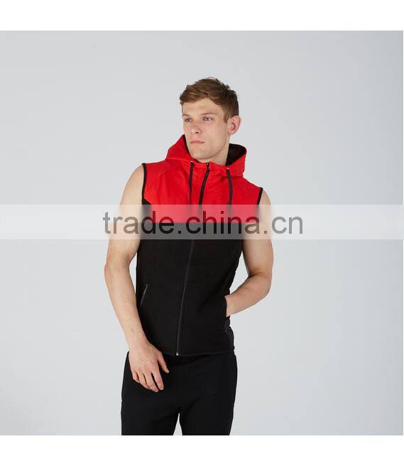 custom new design high quality two tone blank mens sleeveless hoodies