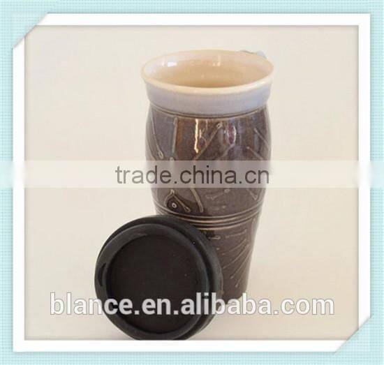 Coffee Travel Mug with Lid, Large Ceramic Commuter Mug with Handle, 24 oz Stoneware Coffee Mug