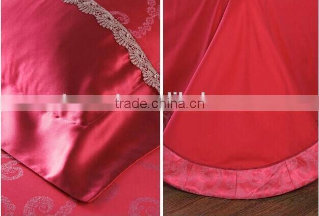 100% satin jacquard Europe Bedding set luxury high quality red bed set
