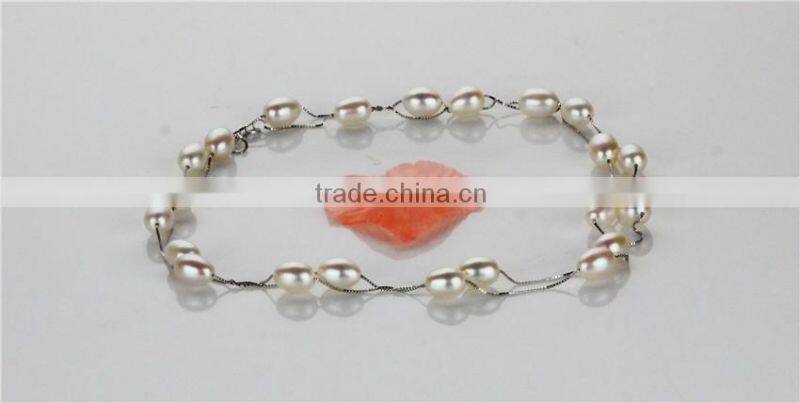 8mm AAA drop 36 inches natural silver long chain pearl necklace, fashion pearl necklace