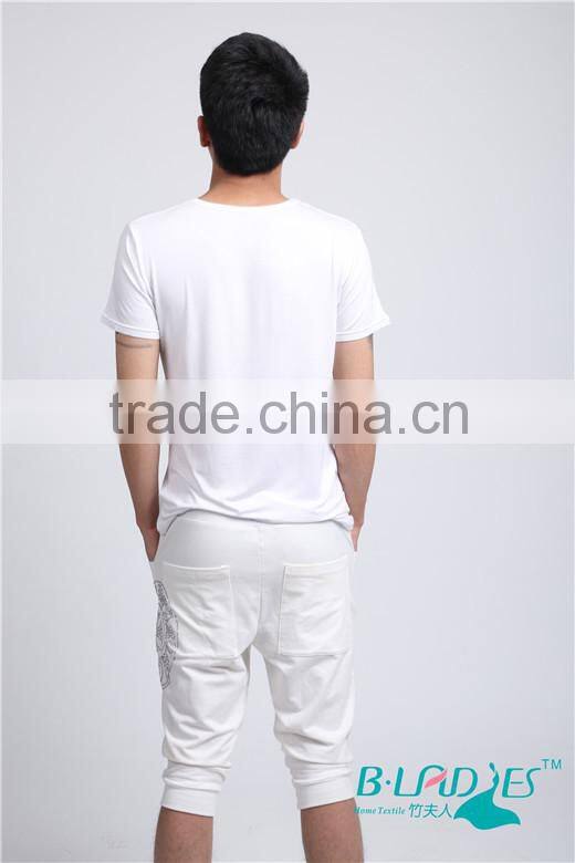 2015 bamboo men breathable tops fashion summer mens' V neck black wholesale t shirt