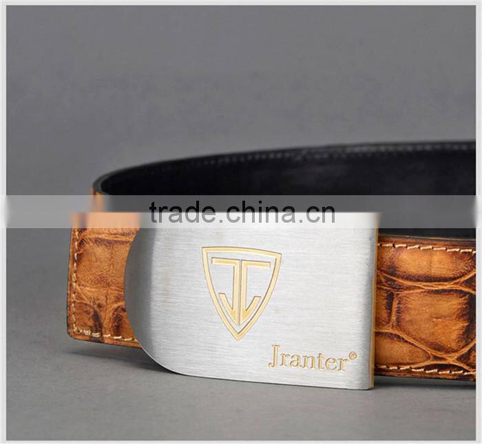 Fashion Genuine Crocodile Leather Skin Men Belt Stainless Steel Buckle Adjustable