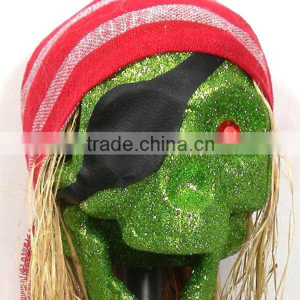 glittered pirate skull stake for halloween outdoor garden decoration