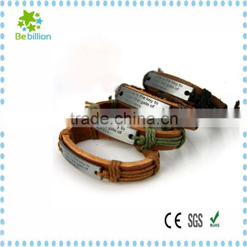 High quality genuine leather bracelet, customized alloy logo bracelet ,handmade leather bracelet