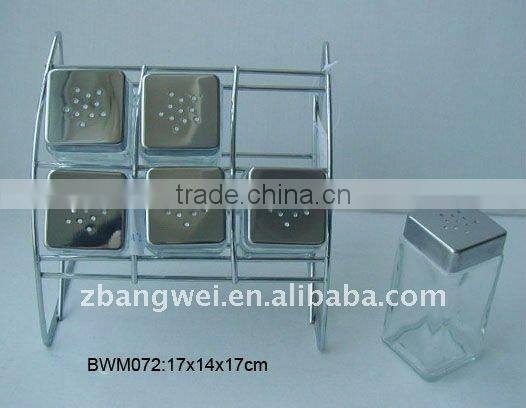 glass spice jar with metal rack