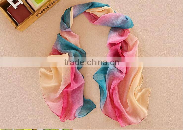 Wholesale Cheap Fashion Chiffon Scarf Womens High Quality Gradual Colors Chiffon Georgette Silk Scarves Shawl Female Long Design