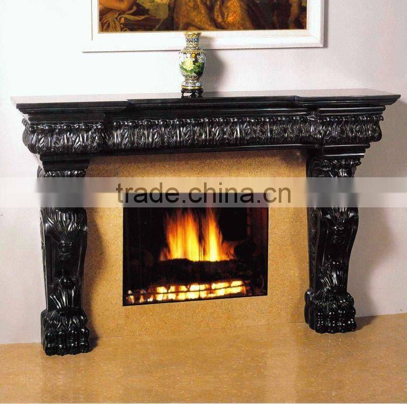 black stone fireplace