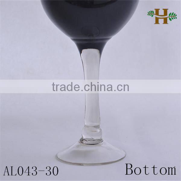 Handmade black long-stem goblet, decorative hotel use sphere shaped glass vase