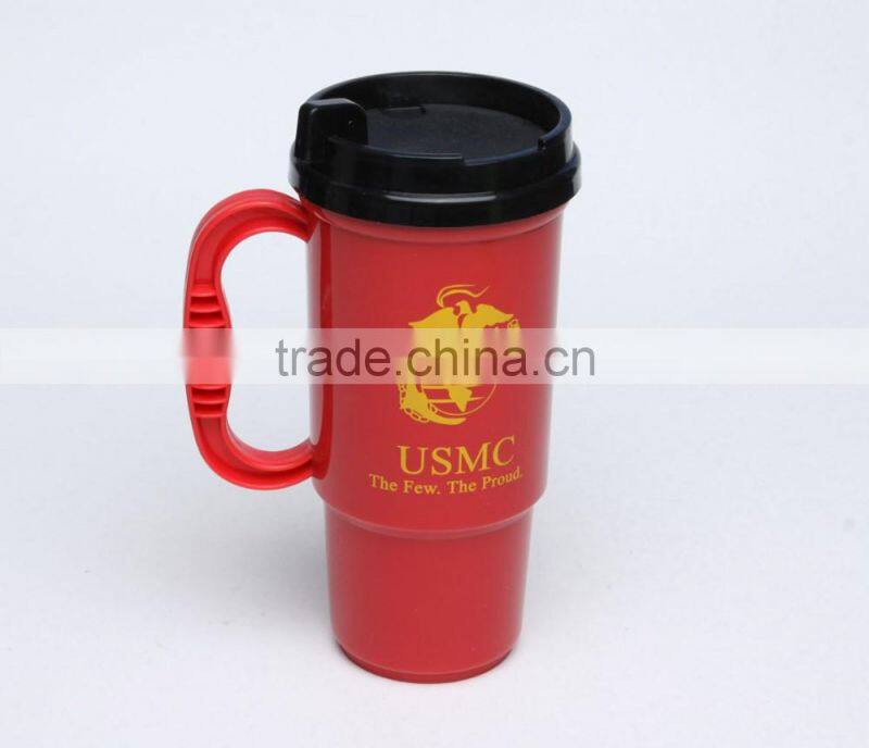 Duble wall travel mug/w handle Coffee mug cup with lid