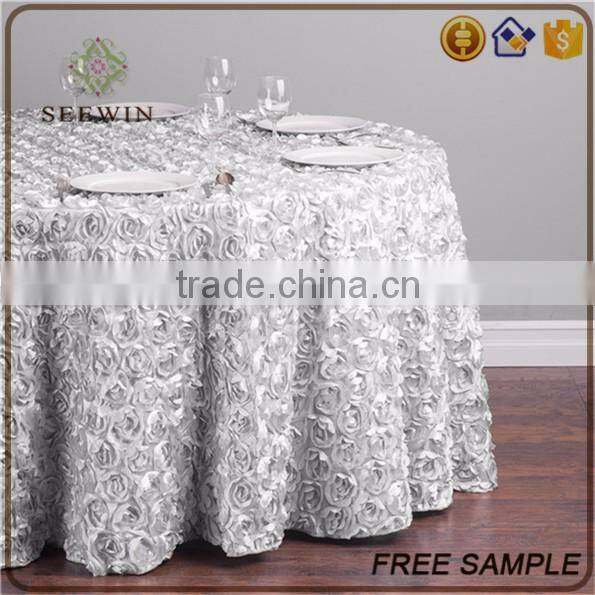 high quality exotic beauty lycra round pink satin rosette table cloth