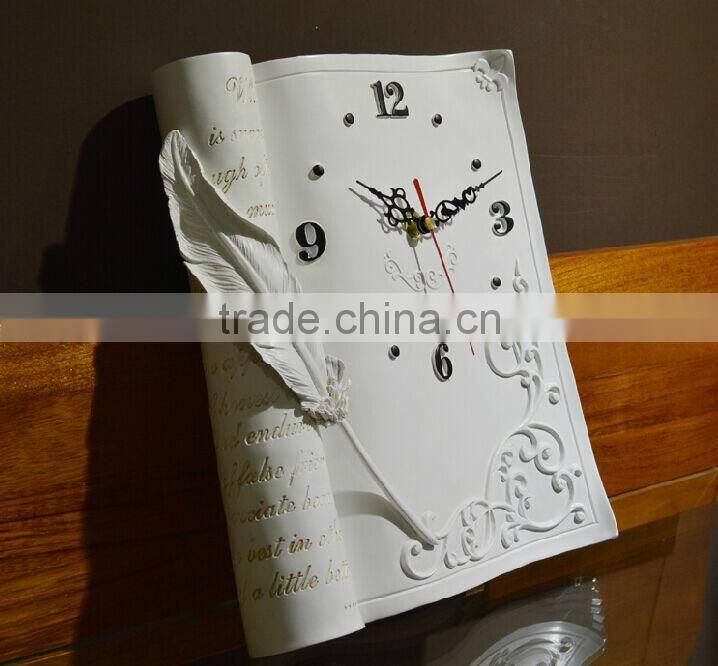 Modern 3d book design resin wall clock for living room
