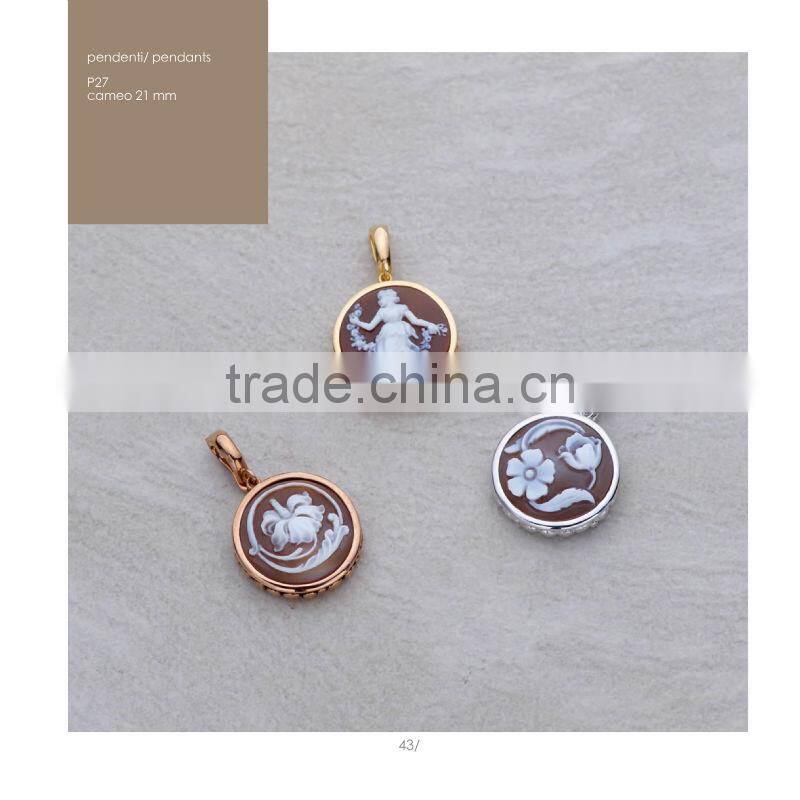 Wholesale 925 Sterling Silver Handmade Cameo Flower & Fairy Pendant Made in Italy P27 cameo 21mm