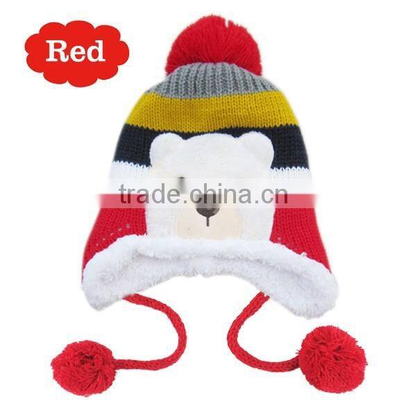 Crochet Baby Hat Stripe Pattern Cartoon Bear Design Thicken Kids Winter Caps
