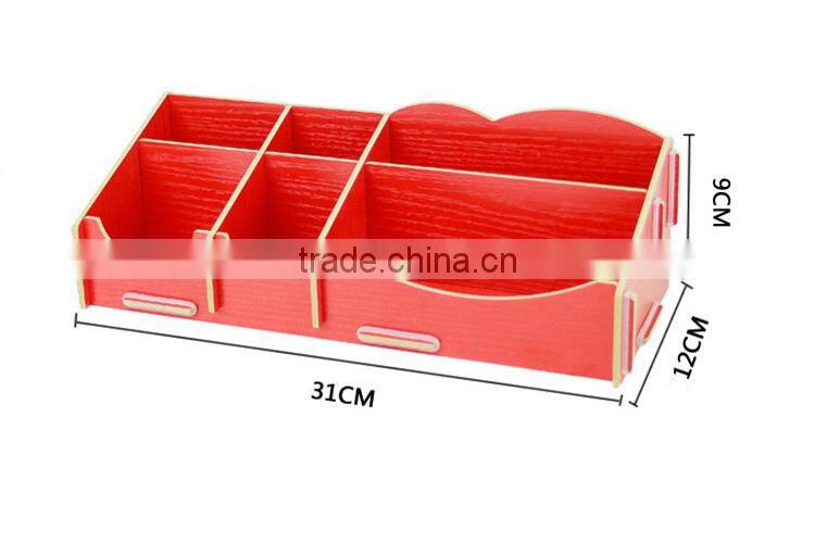 6 Compartments Wooden Home Office DIY Desk Cosmetic Storage Organizer Pen Container