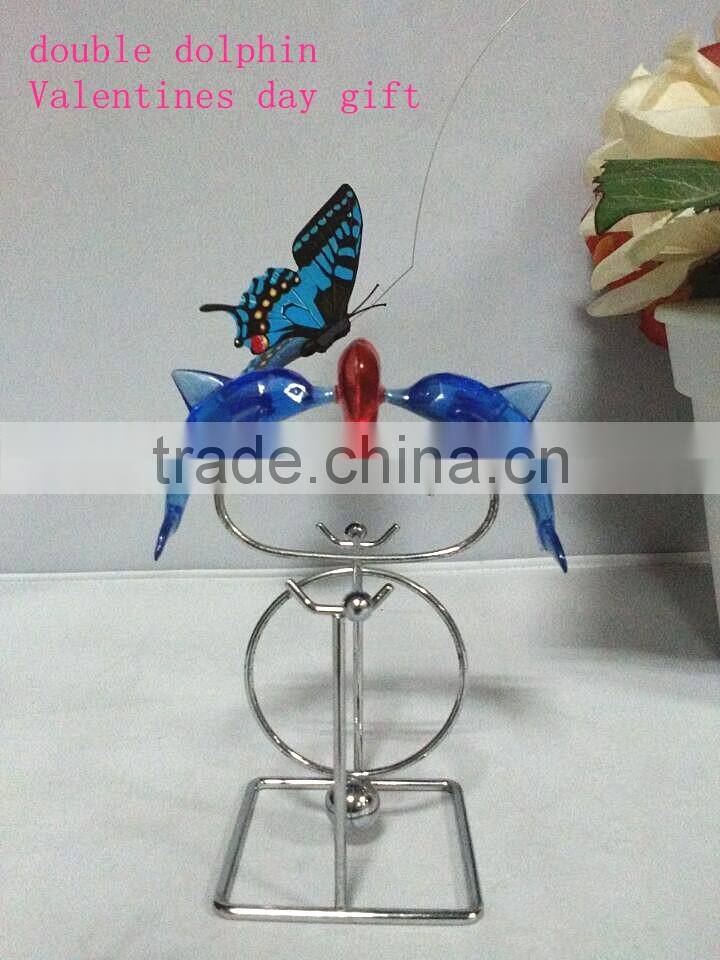 Acrylic ocean double dolphin kiss a heart Valentines day gift