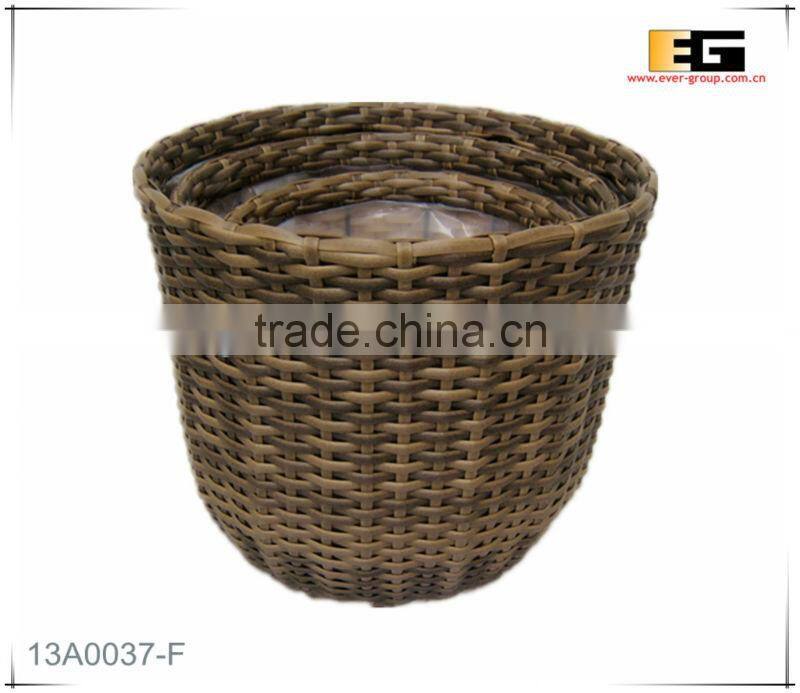 Round shape PE rattan with liner flower baskets