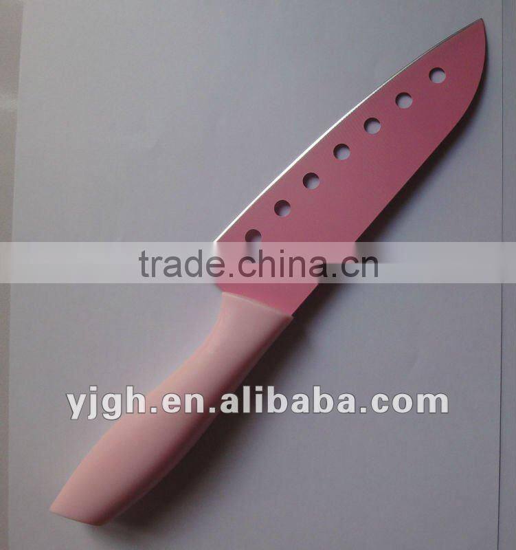 2pcs non-stick Santoku coating knife set with holes on blade