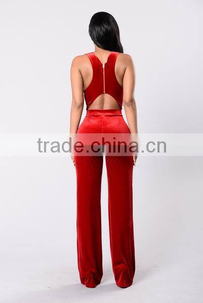 Women Sleeveless Jumpsuit Deep V Neckline Open Lower Back Cutout Wide Leg One Piece Sexy Adult Ladies Jumpsuit