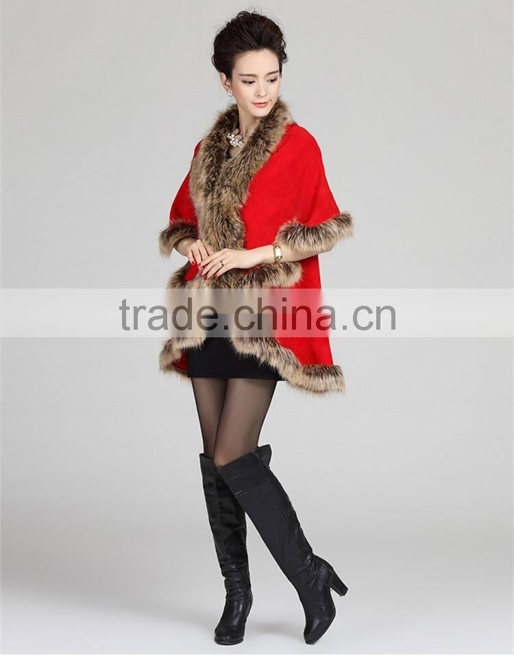 wholesale 2016 new winter latest design fashion knitted faux fox fur pashmina shawl for woman