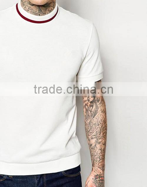 White pique 100% cotton men turtle neck t-shirt custom